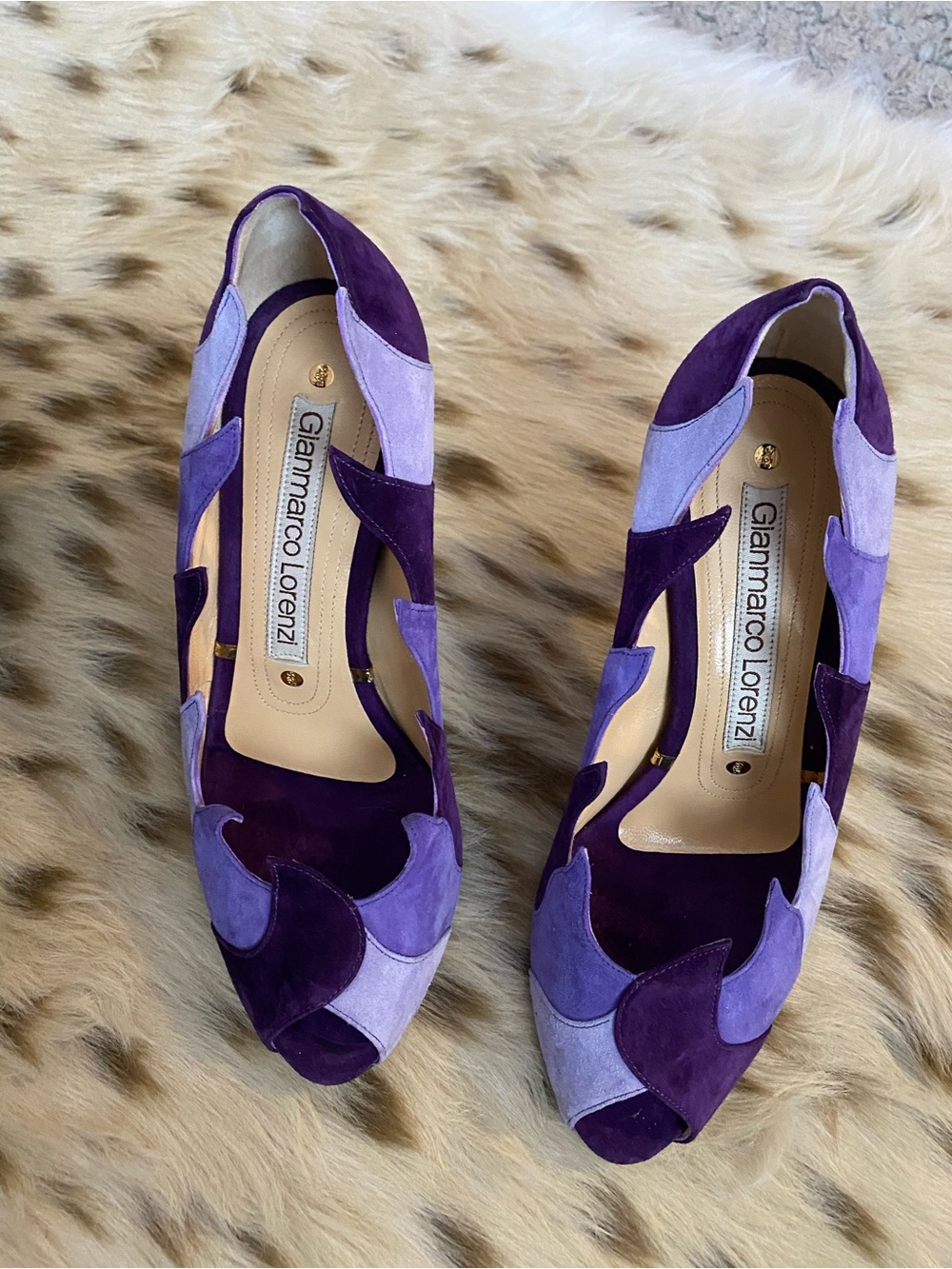 Purple Patchwork Suede Peep-Toe Stiletto Heels 37 - Picture 7 of 10